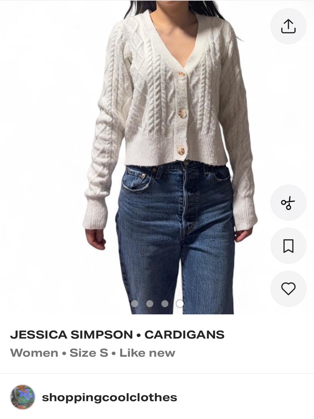 Jessica Simpson Cream Cable Knit V-Neck Button Cardigan
